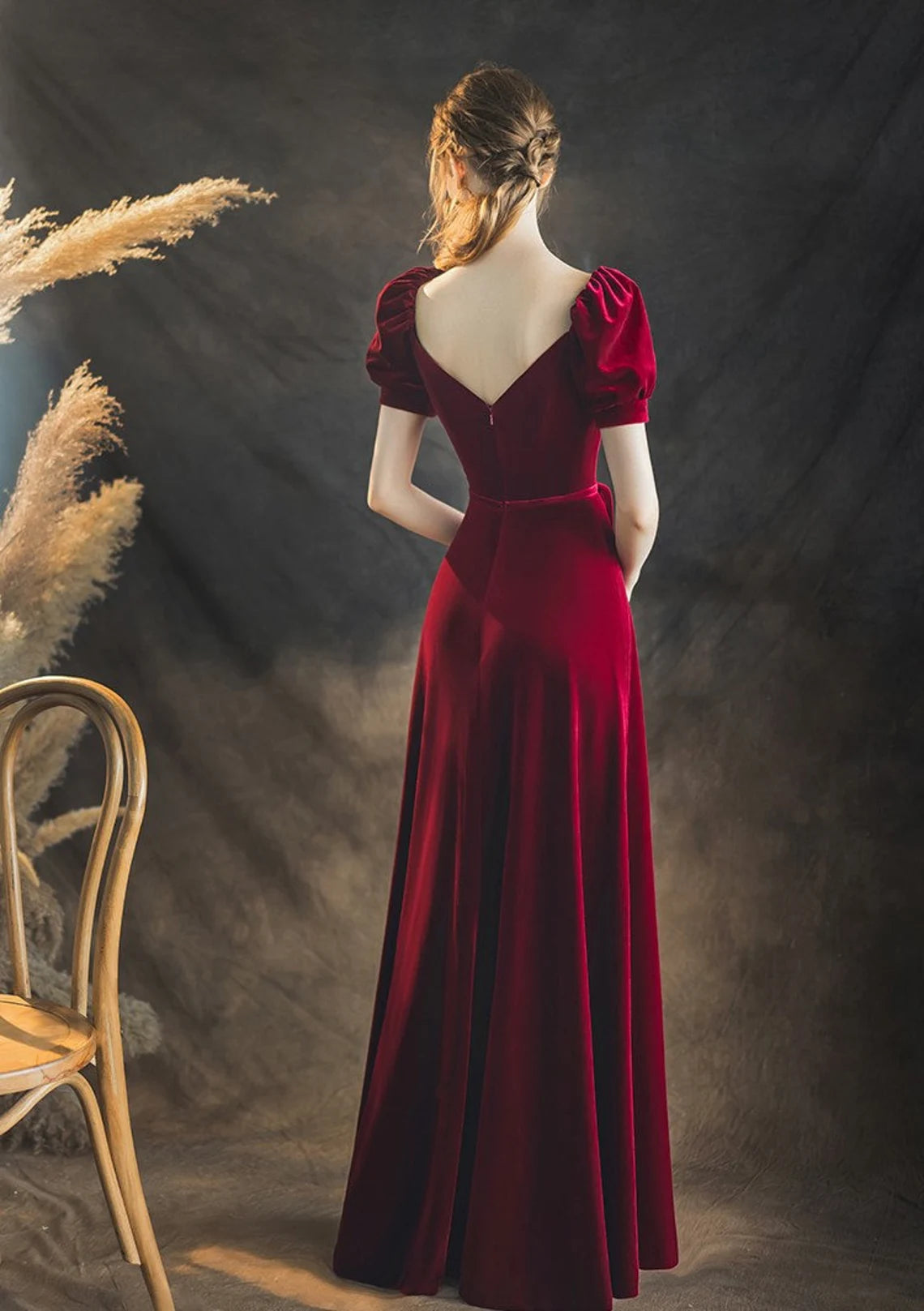 Burgundy velvet cocktail dress evening dress party dress prom dress