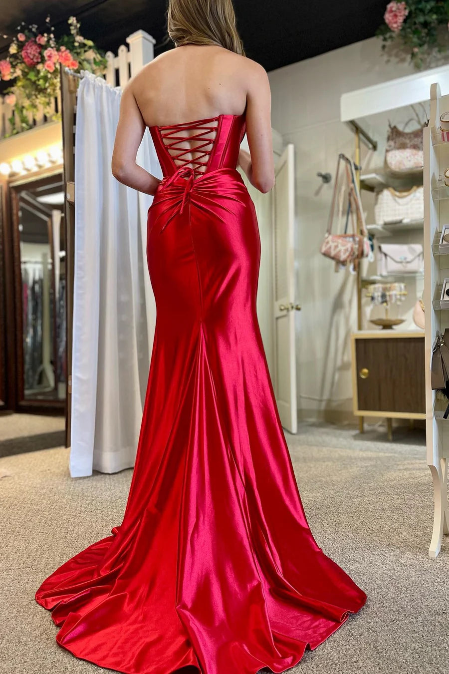 Strapless Twist-Front Mermaid Long Dress with Slit