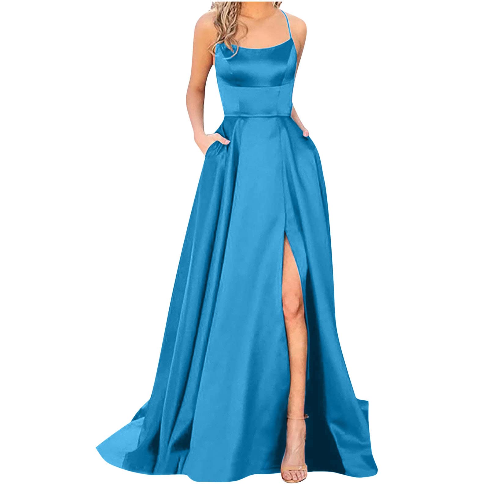 Sky Blue Elegant Long Prom Dresses for Women Formal Dresses Ruched Sexy Evening Dress
