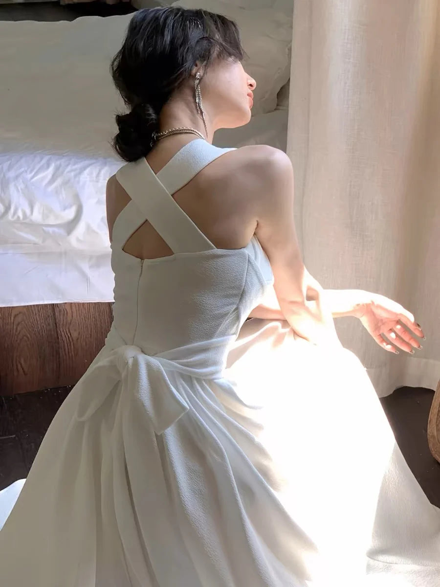 A Line White Chiffon Prom Dress Wedding Dress