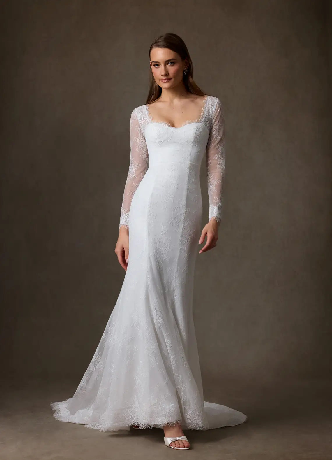 Fitted Mermaid Silhouette With Gentle Train Long Sleeve Lace Mermaid Wedding Dress with Keyhole Back
