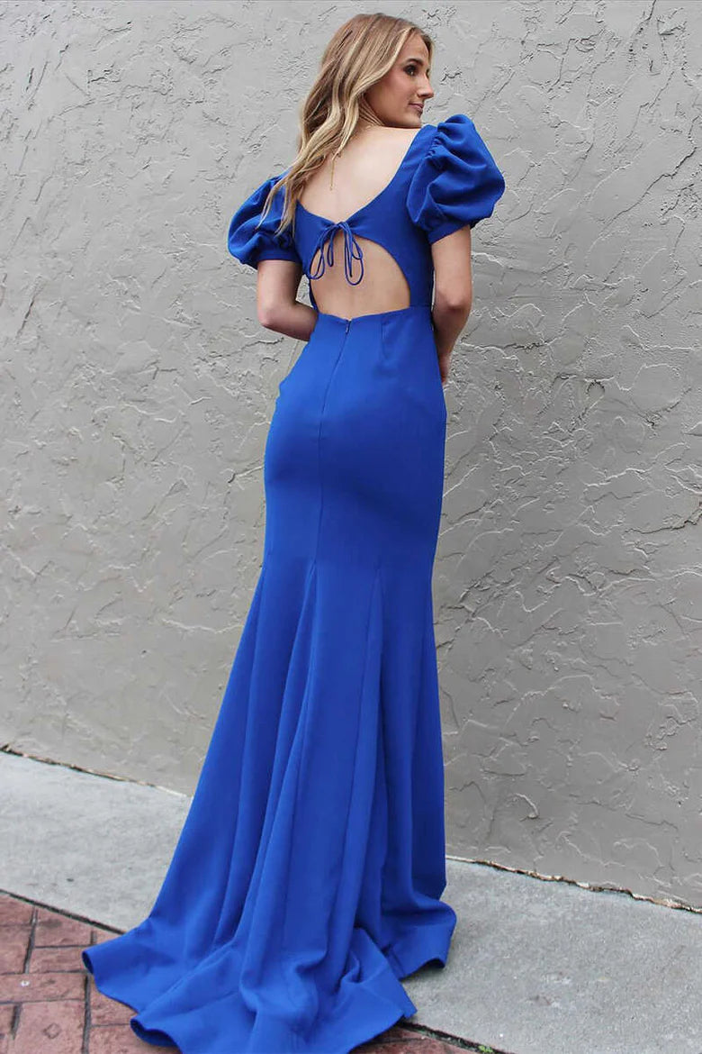 Puff Sleeve Cutout Long Prom Dress