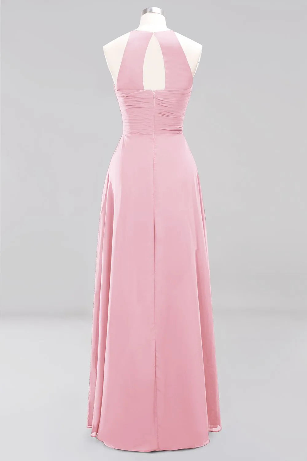 A-Line Halter Ruffles Floor-Length Chiffon Bridesmaid Dress