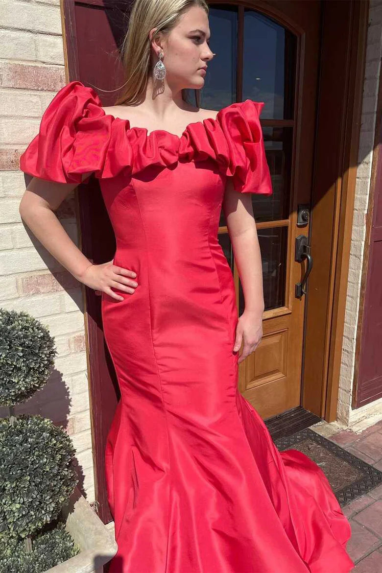 Off-the-Shoulder Mermaid Ruffled Prom Dress