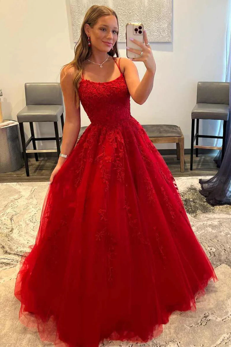 Blue Appliques A-line Long Formal Dress