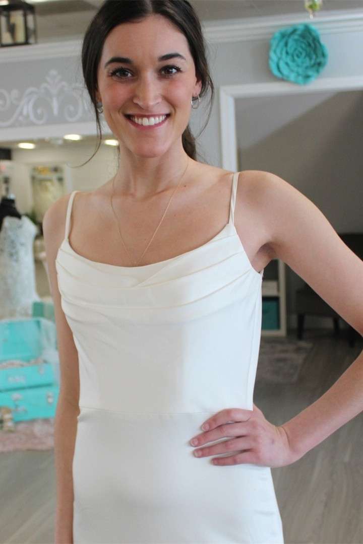 Cowl Neck Backless Long Wedding Dress with Slit