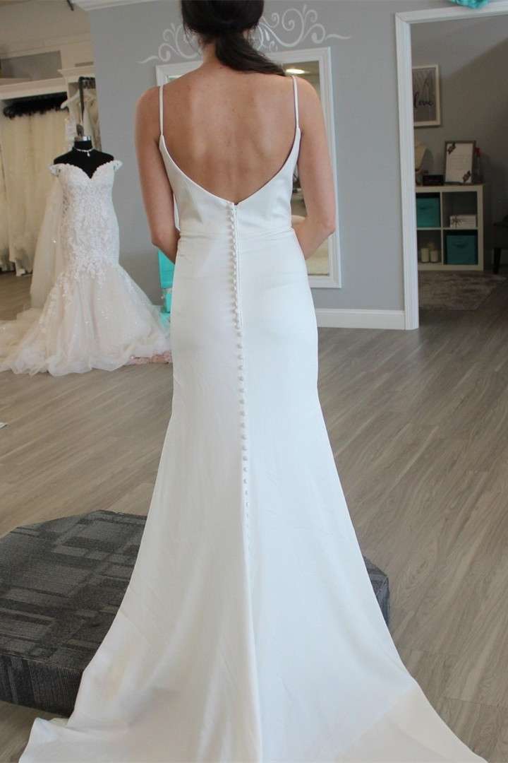 Cowl Neck Backless Long Wedding Dress with Slit