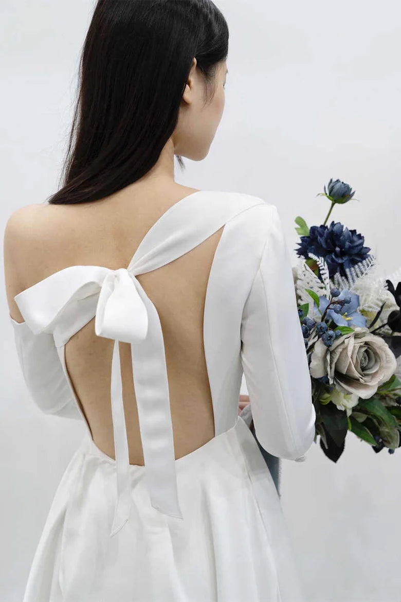 Asymmetrical Backless Long Wedding Dress with Slit