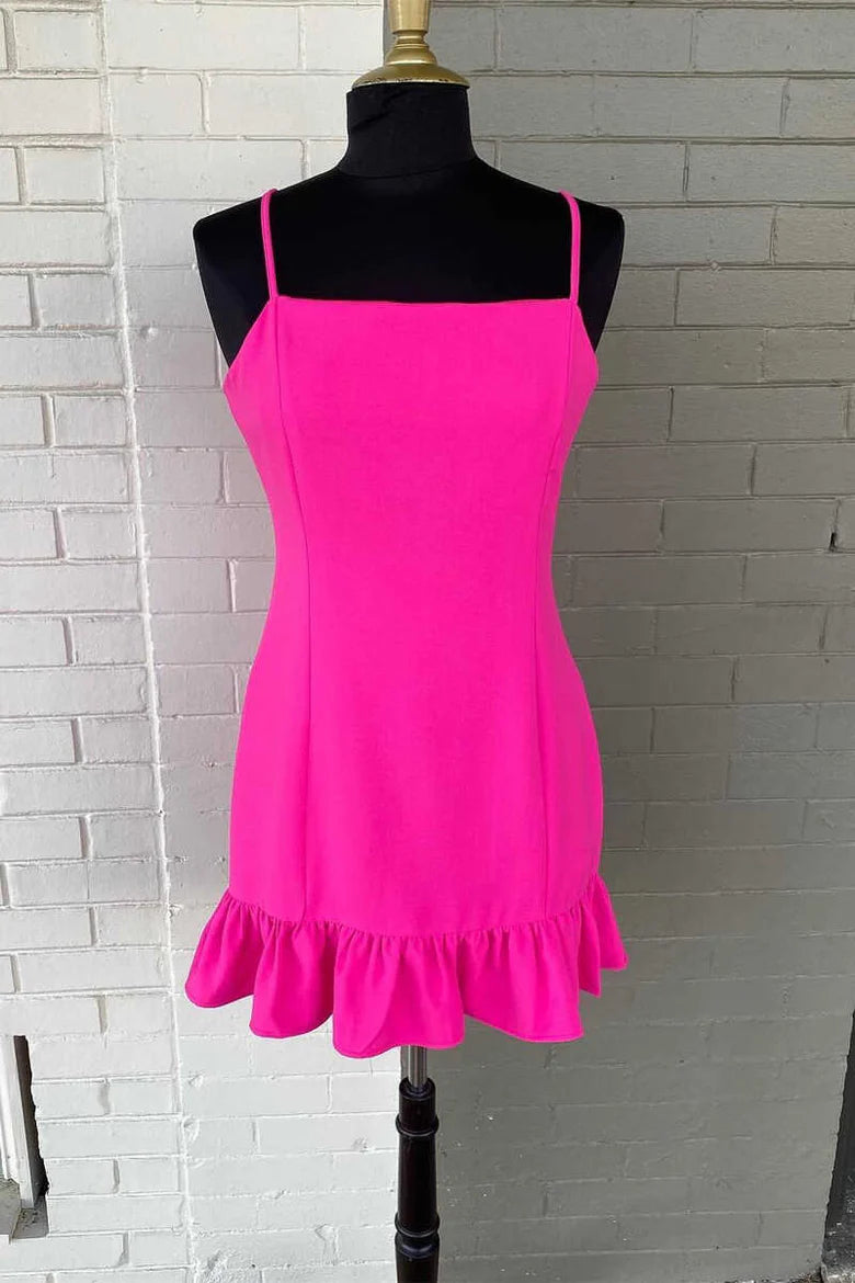 Straps Ruffled Mini Party Dress