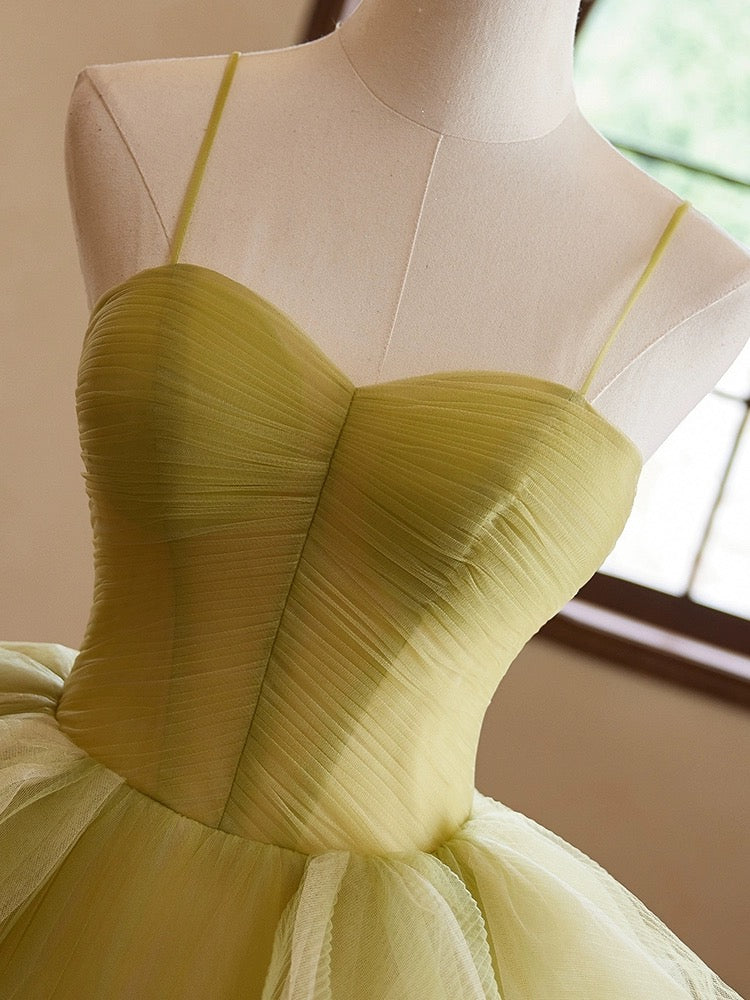 A-Line Sweetheart Neck Tulle Green Long Prom Dress