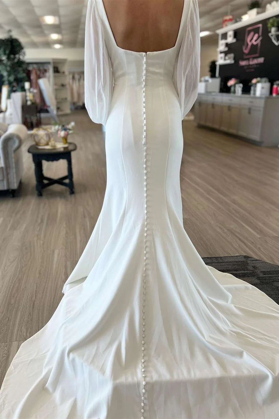 Elegant Square Neck Long Sleeve Backless Mermaid Dress