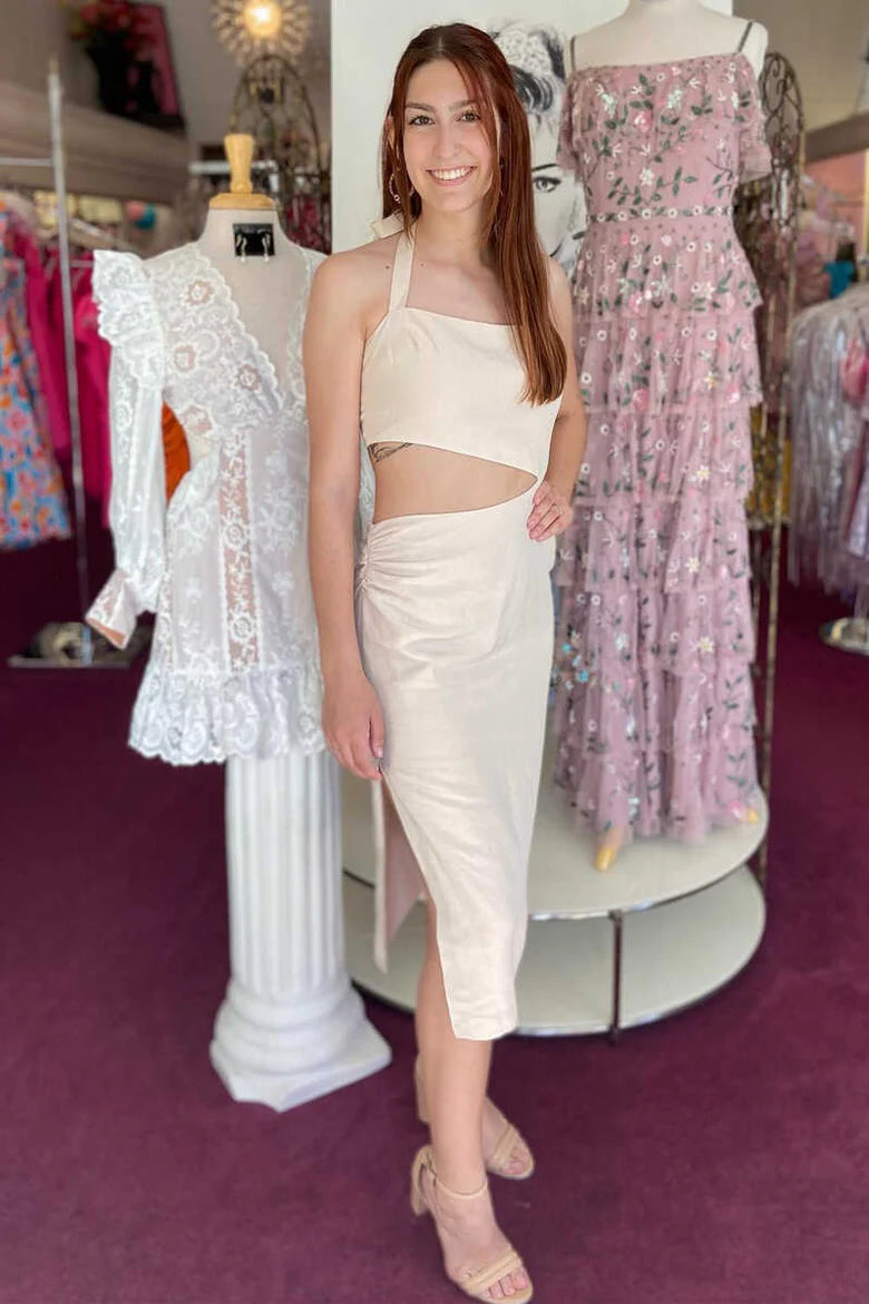 Halter Cutout Party Dress with Slit