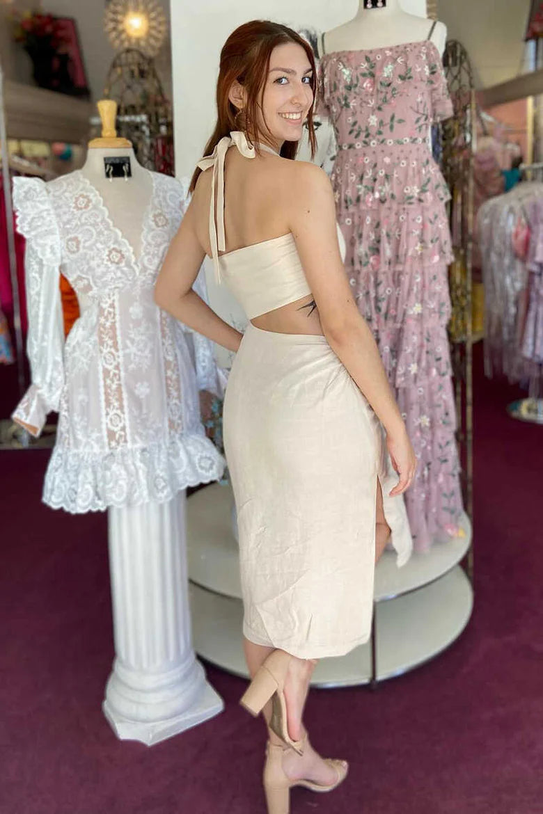 Halter Cutout Party Dress with Slit