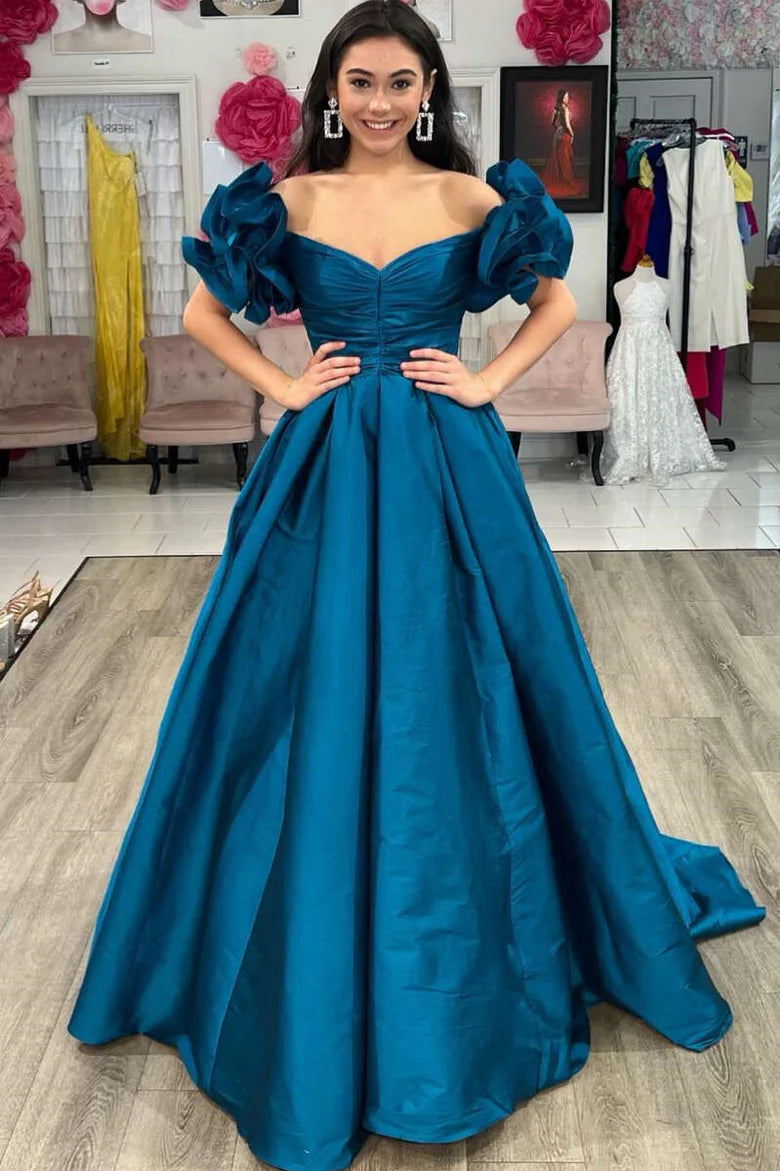 Off-the-Shoulder Ruffled Sleeve Prom Gown