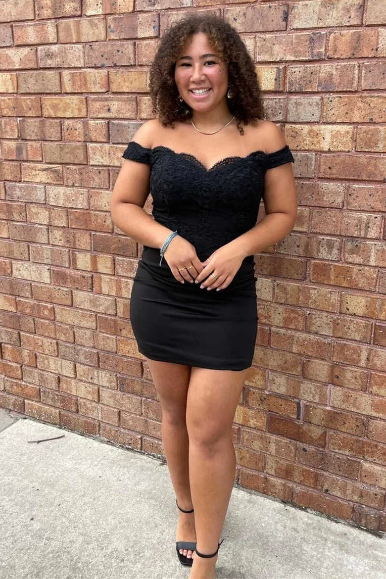 Lace Off-the-Shoulder Short Cocktail Dress