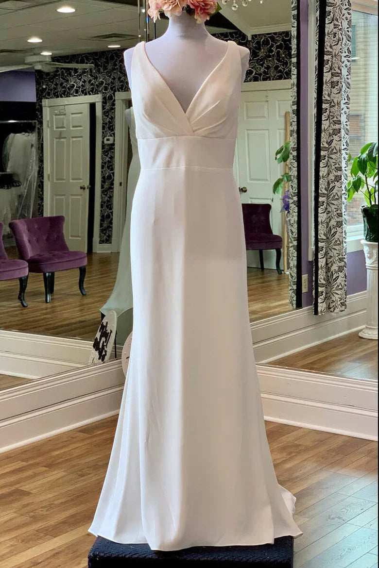 V-Neck Square Back Long Bridal Gown