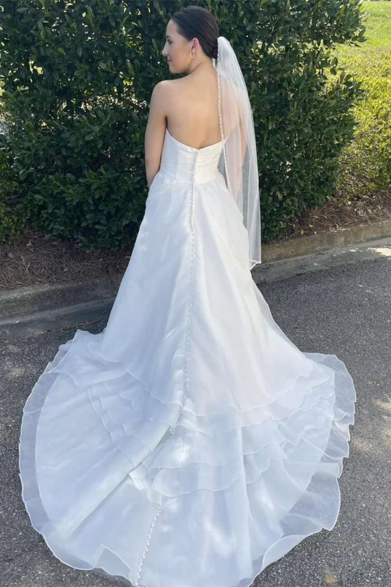 Strapless Multi-Tiered A-Line Long Wedding Dress