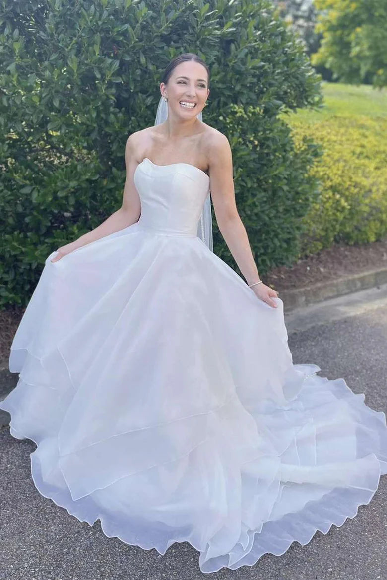 Strapless Multi-Tiered A-Line Long Wedding Dress
