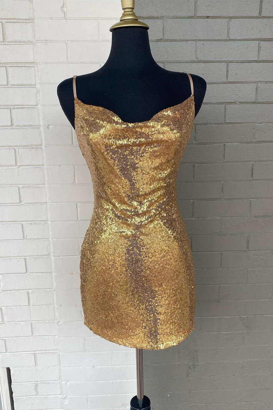 Cowl Neck Sequin Short Homecoming Dress