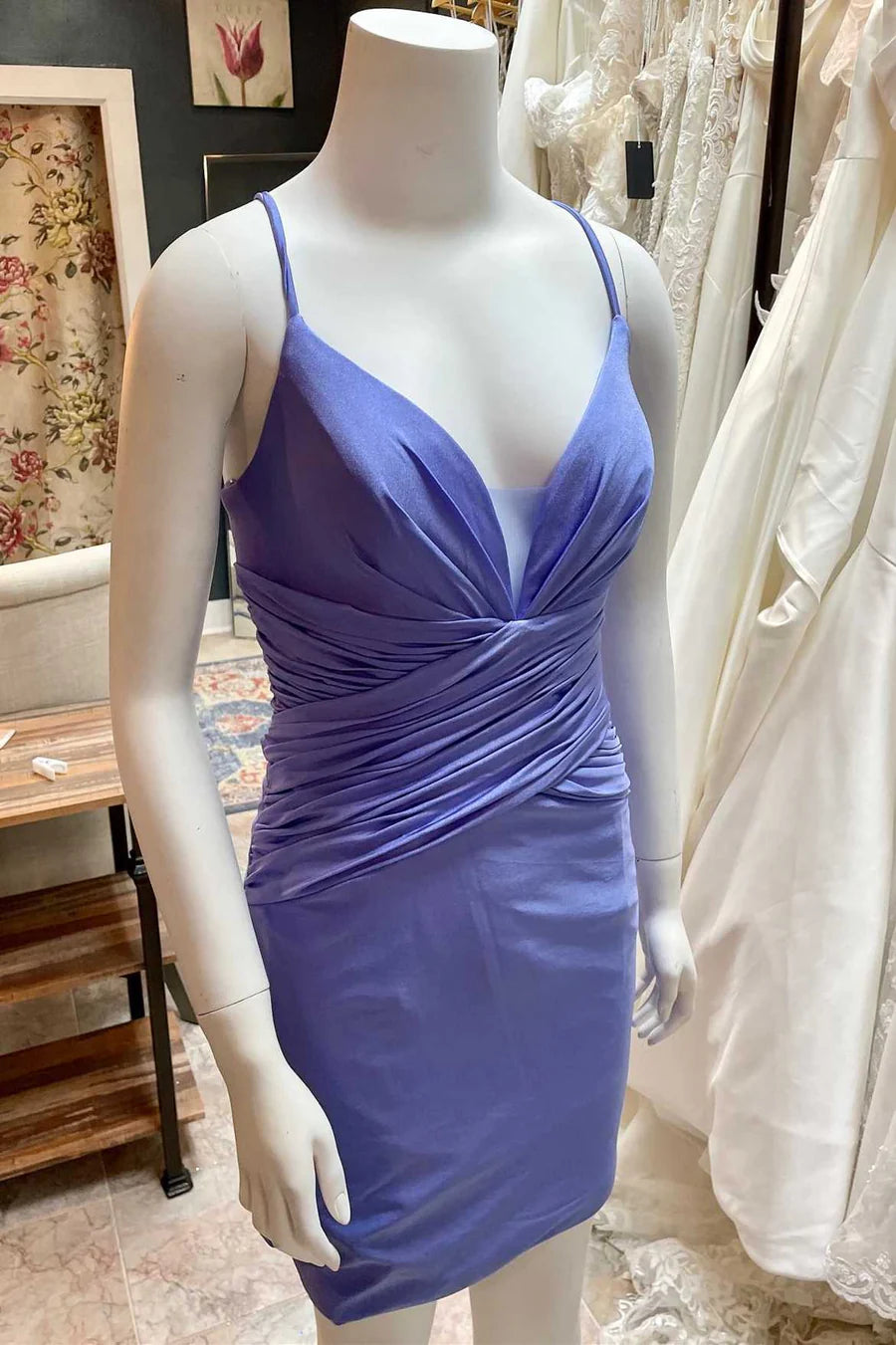 V-Neck Ruched Short Cocktail Gown