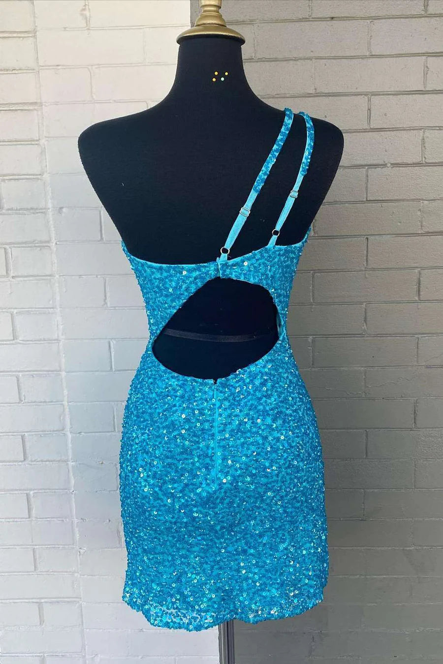 Sequin One-Shoulder Cutout Tight Party Dress