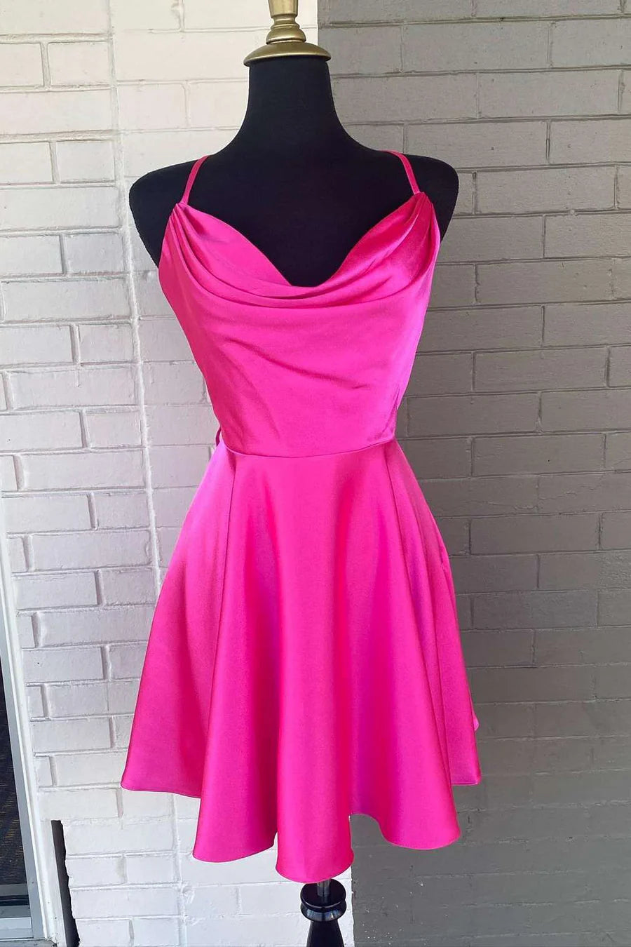 Cowl Neck Lace-Up A-Line Homecoming Dress
