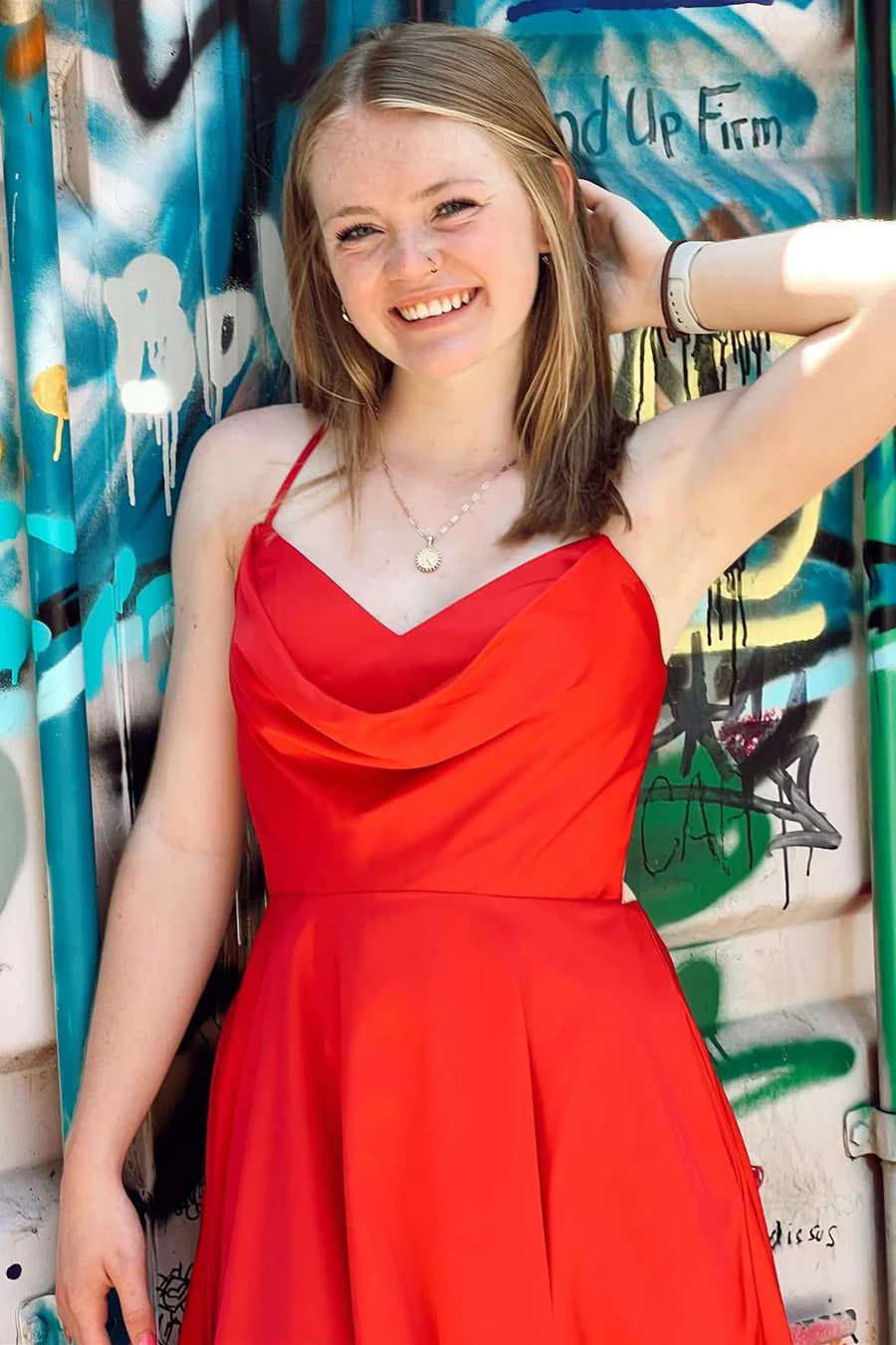 Cowl Neck Lace-Up A-Line Homecoming Dress