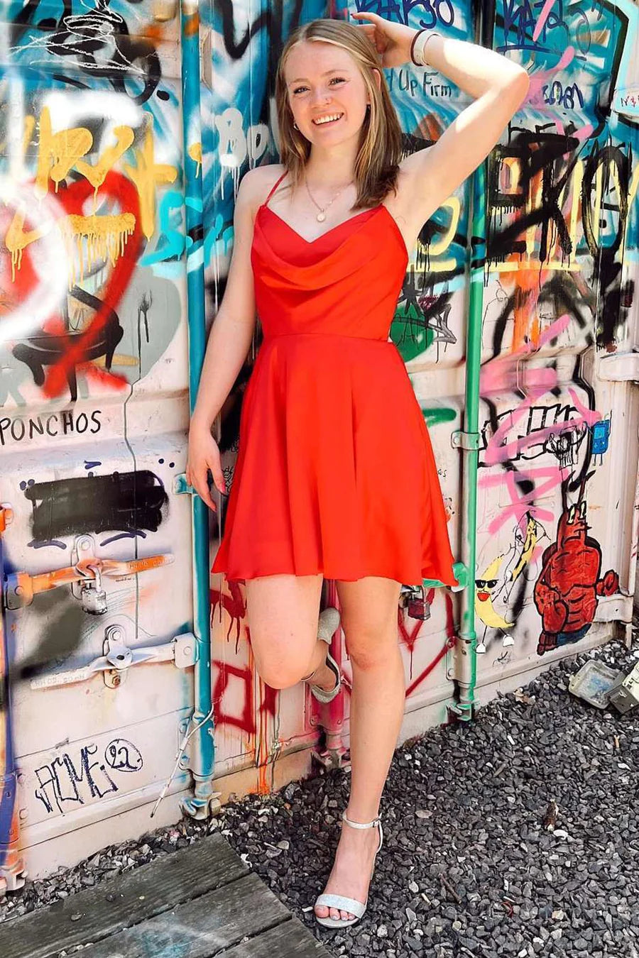 Cowl Neck Lace-Up A-Line Homecoming Dress