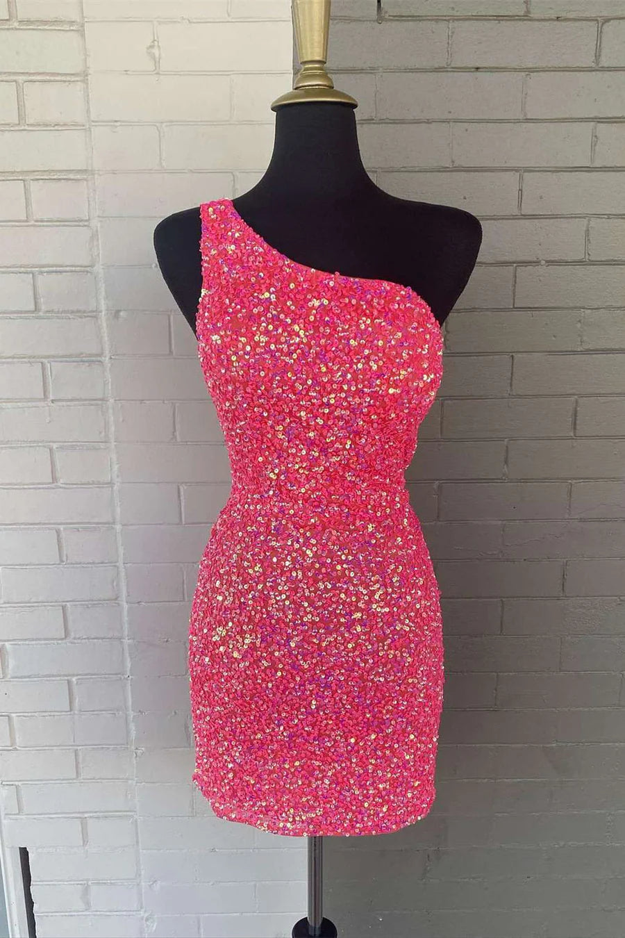 Sequin One-Shoulder Cutout Tight Party Dress