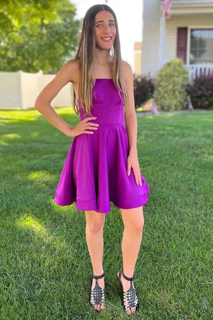 Lace-Up A-Line Homecoming Dress