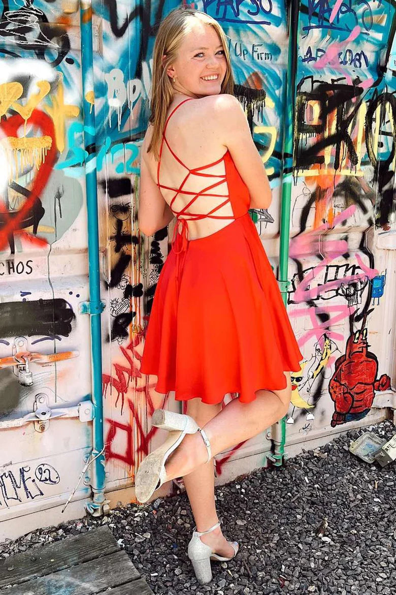 Cowl Neck Lace-Up A-Line Homecoming Dress