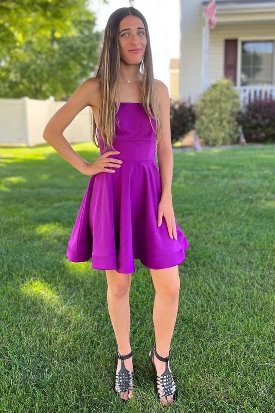 Lace-Up A-Line Homecoming Dress
