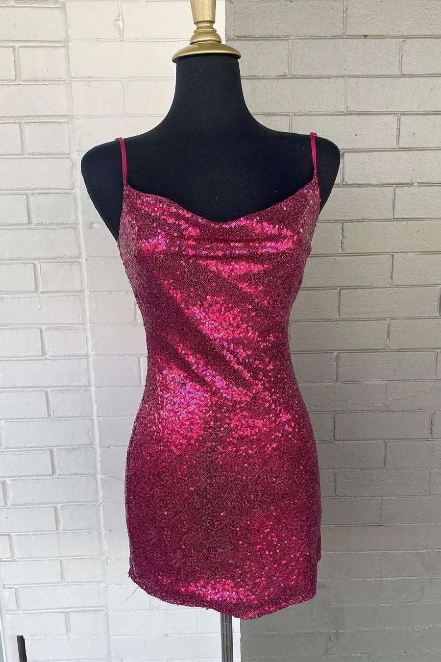 Cowl Neck Sequin Short Homecoming Dress