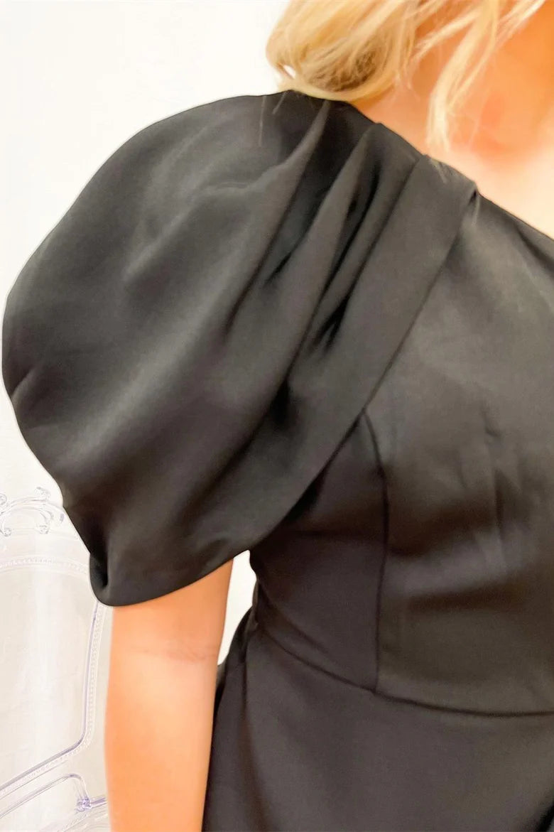 One-Sleeve Pleated Cocktail Dress