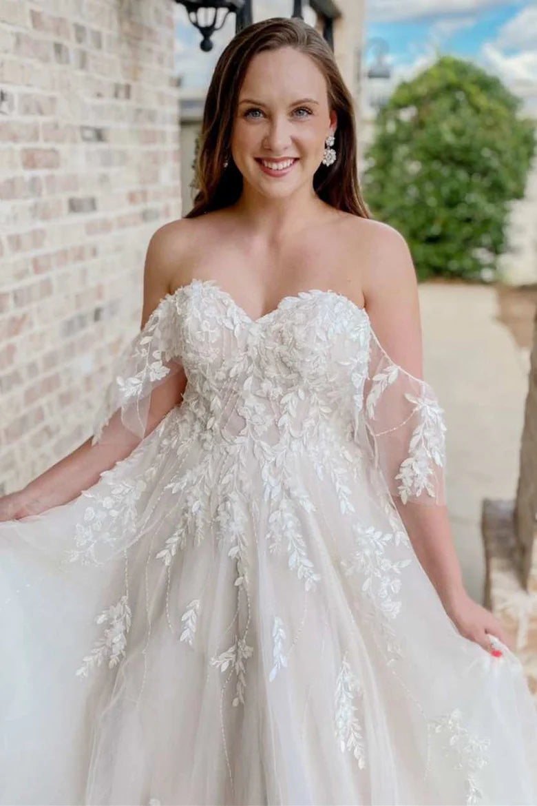 Appliques Off-the-Shoulder A-Line Long Wedding Dress