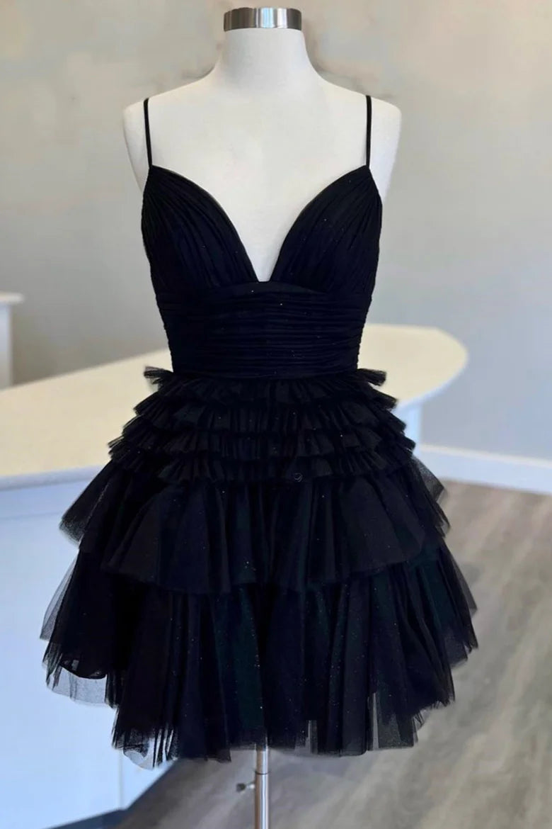 A-Line V-Neck Multi-Tiered Short Homecoming Dresses