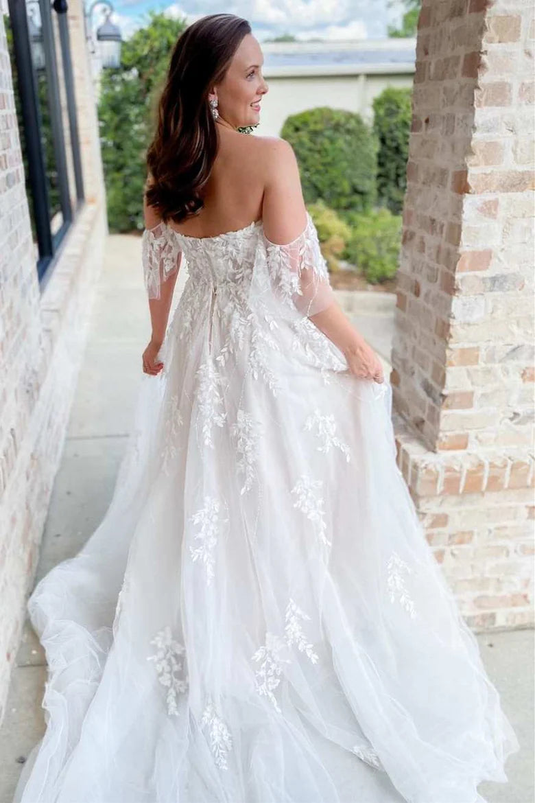 Appliques Off-the-Shoulder A-Line Long Wedding Dress