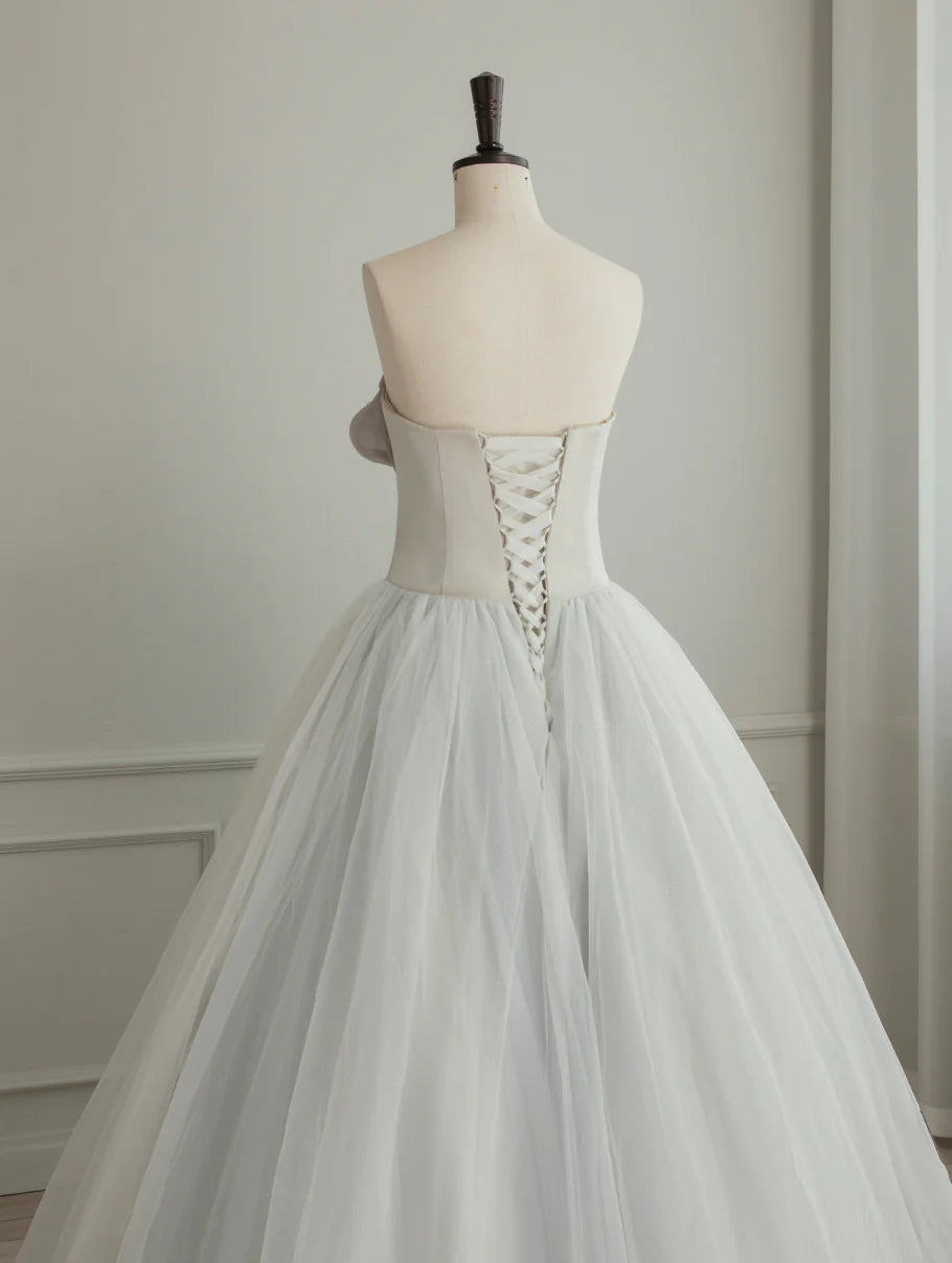 A-Line Tulle White Long Prom Dress White Formal Party Dress