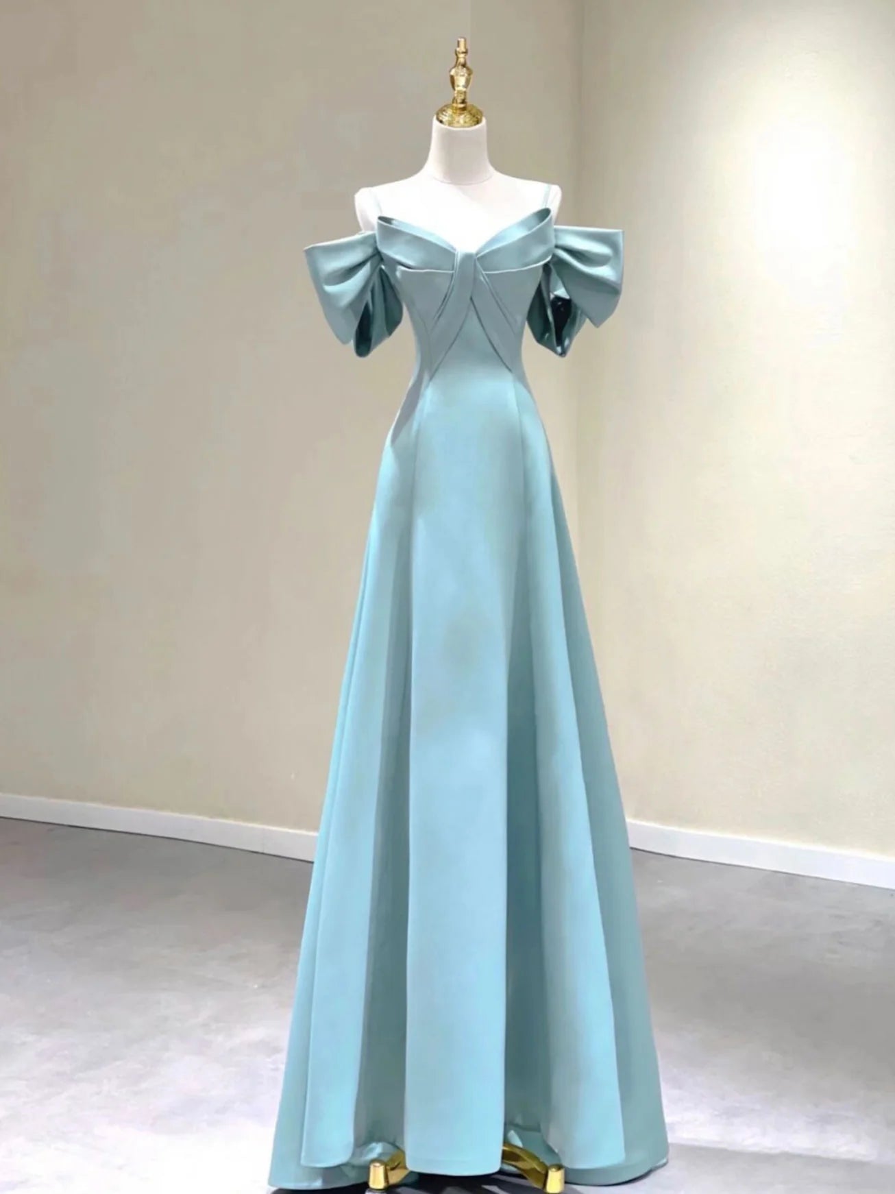 A-Line V Neck Satin Blue Long Prom Dress Blue Formal Evening Dresses