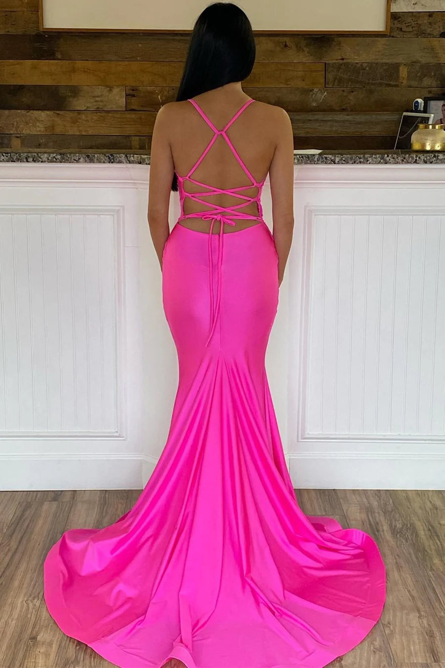 Mermaid V-Neck Lace-Up Back Long Dress