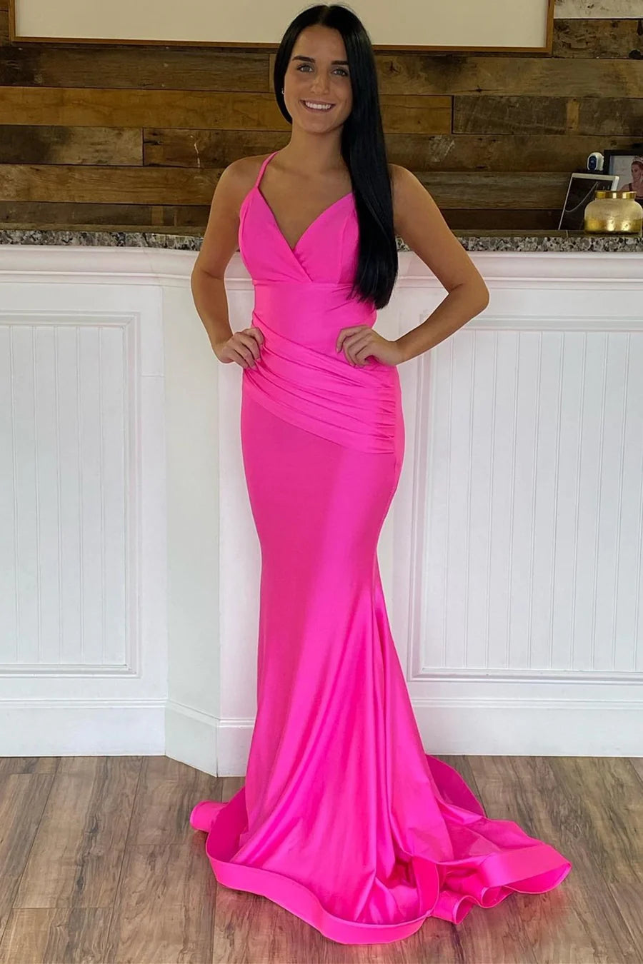 Mermaid V-Neck Lace-Up Back Long Dress