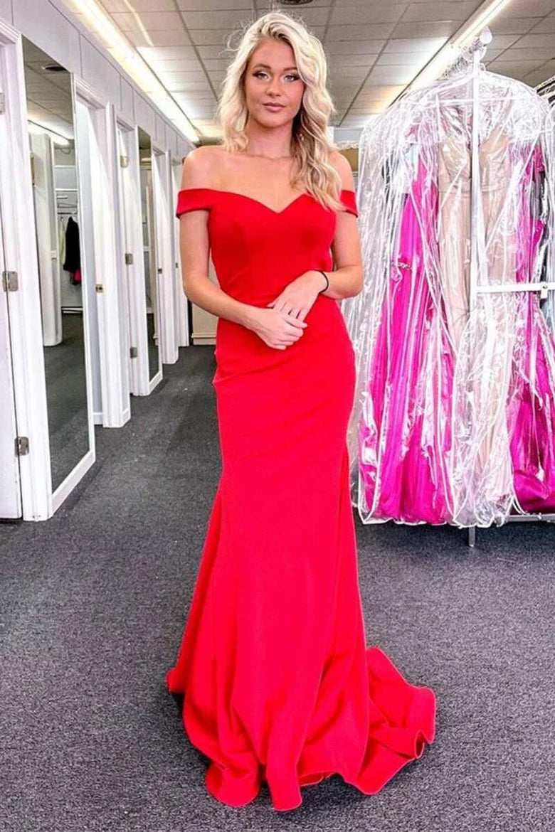 Off-the-Shoulder Backless Trumpet Long Prom Dress