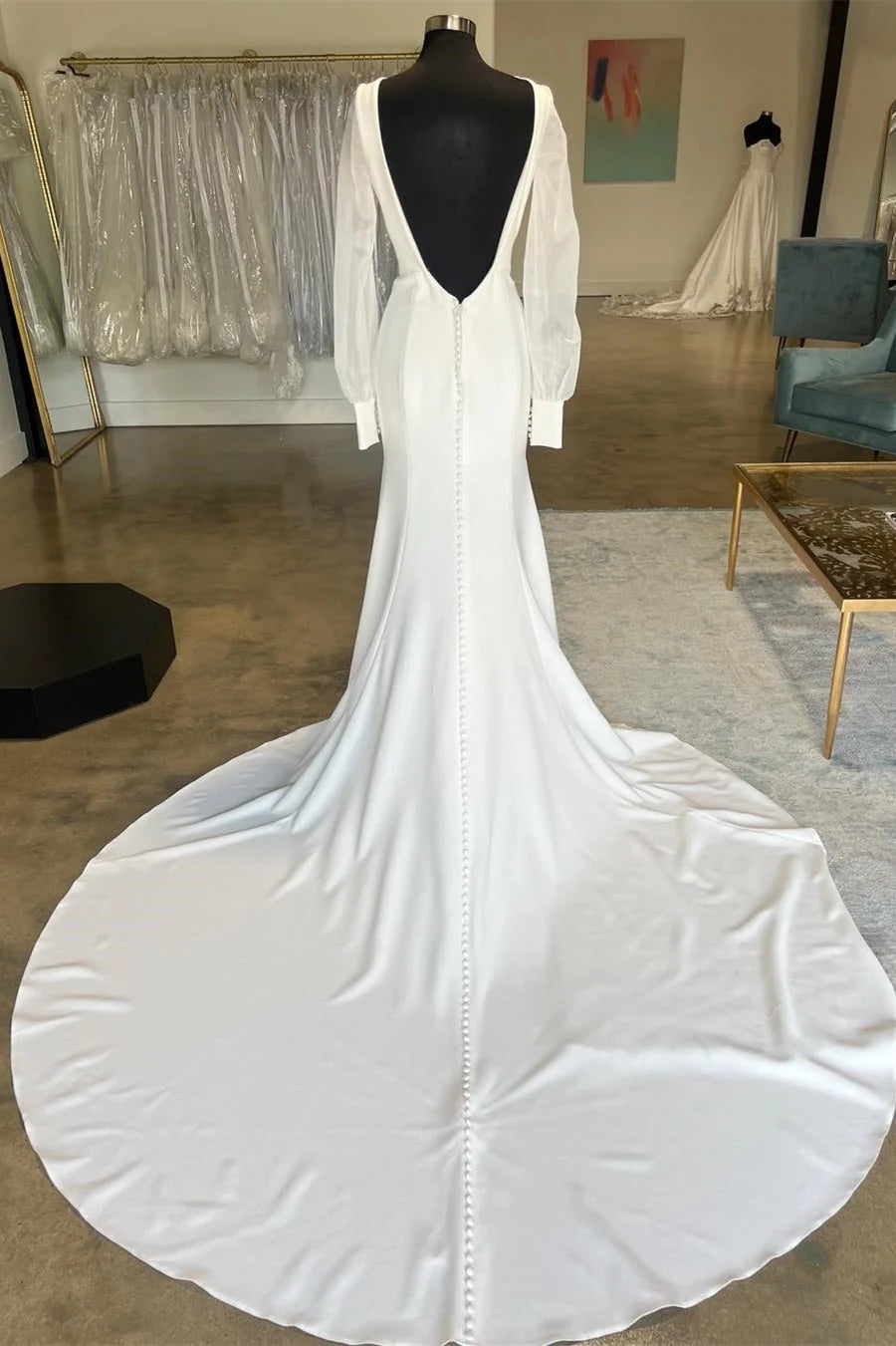 Open Back Long Wedding Dress with Long Sleeves