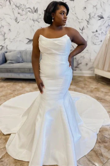 Satin Strapless Trumpet Long Wedding Dress