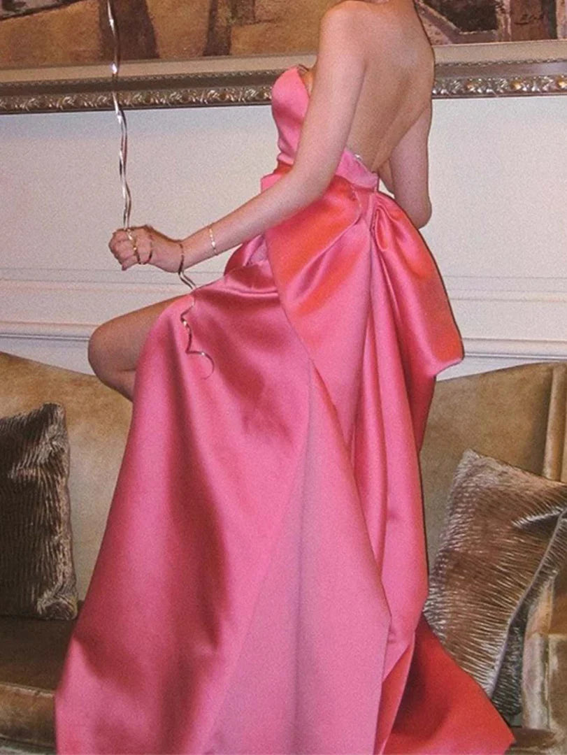 Sweetheart Strapless Pink Slit Prom Dress