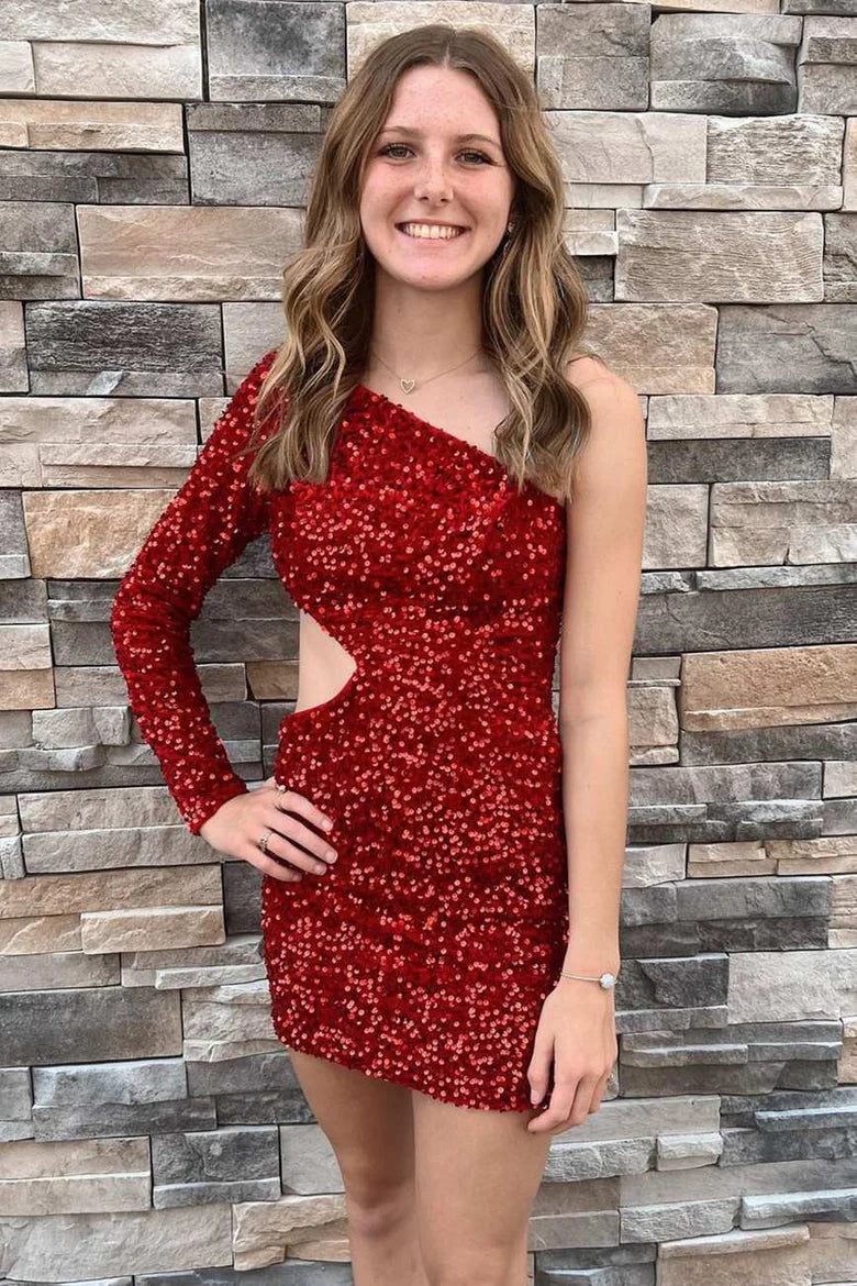 One-Sleeve Cutout Short Homecoming Dress