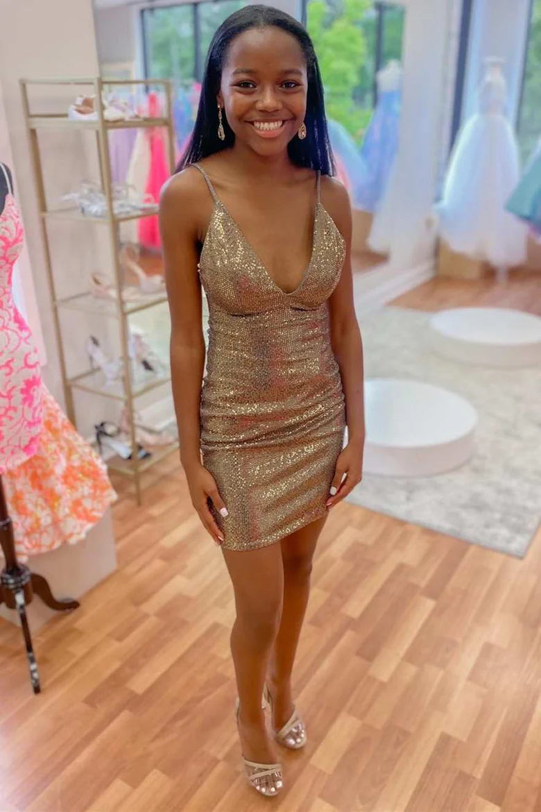 V-Neck Open Back Tight Homecoming Dress