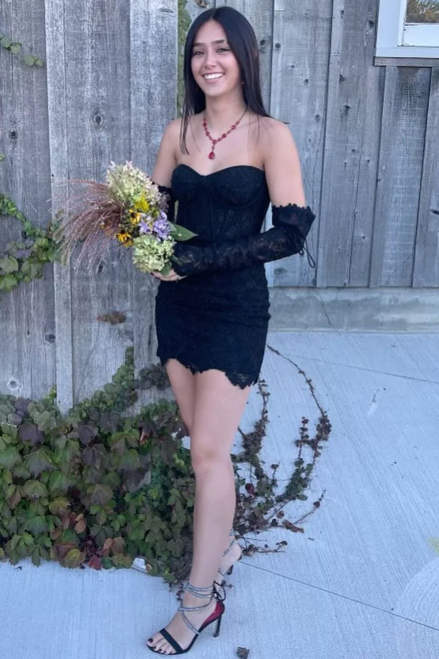 Lace Strapless Bodycon Cocktail Dress