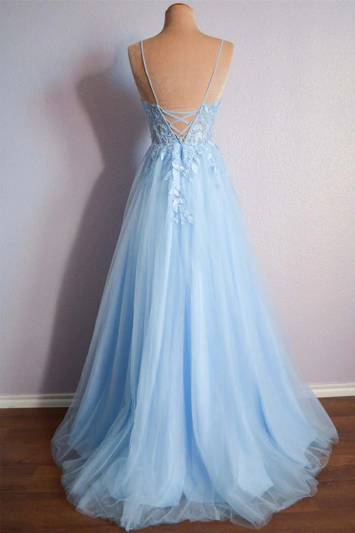 Light Blue Prom Dress with Appliques