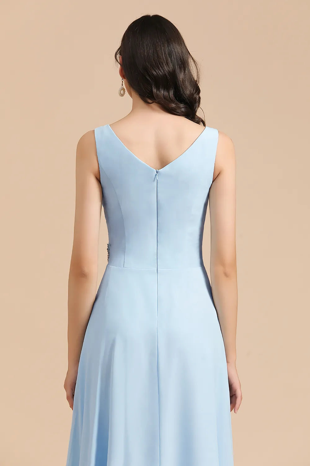 Long A-line V-Neck Ruffle Chiffon Bridesmaid Dress